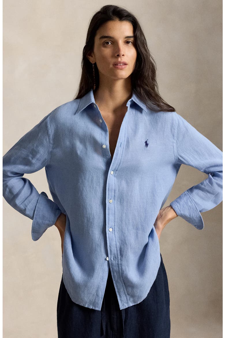 Classic Fit Linen Button-Up Shirt, Alternate, color, SUMMER BLUE