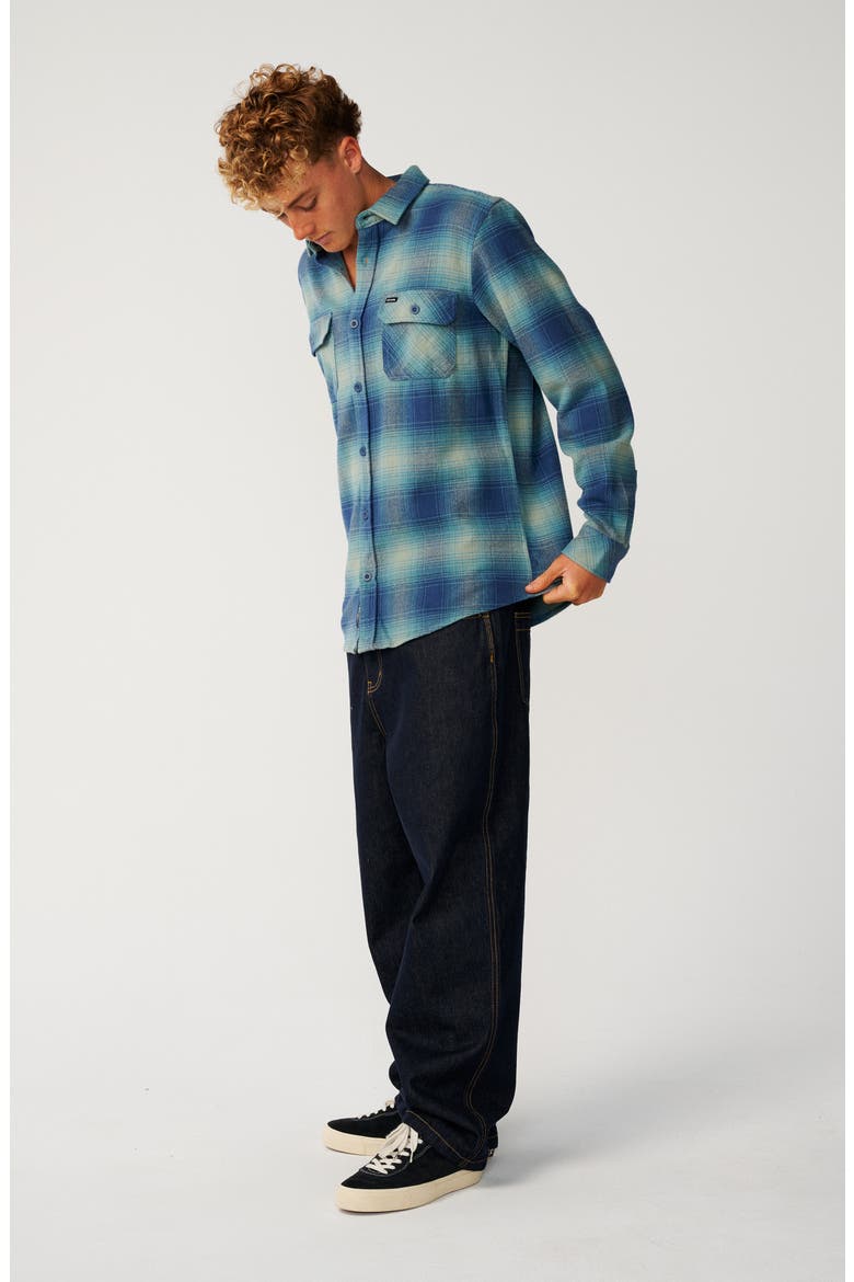 Count Plaid Cotton Flannel Button-Up Shirt, Alternate, color, LIGHT NAVY