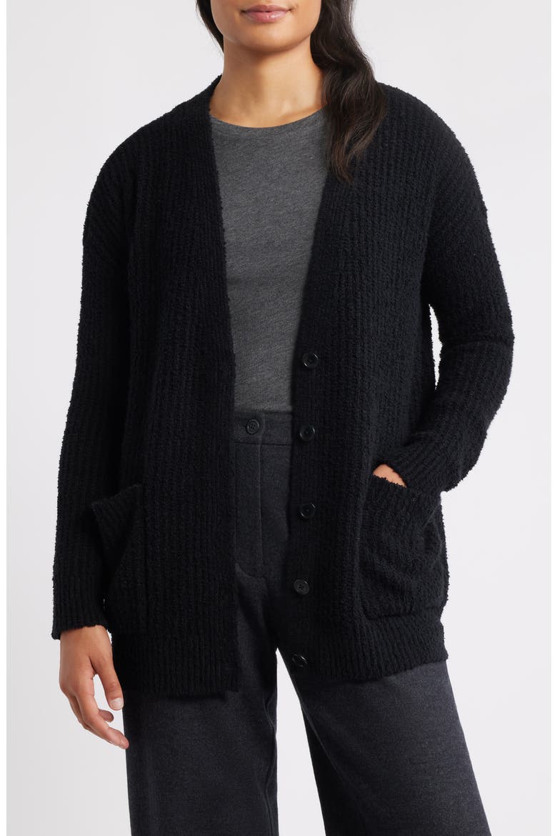 Ribbed Boyfriend Cardigan, Main, color, BLACK