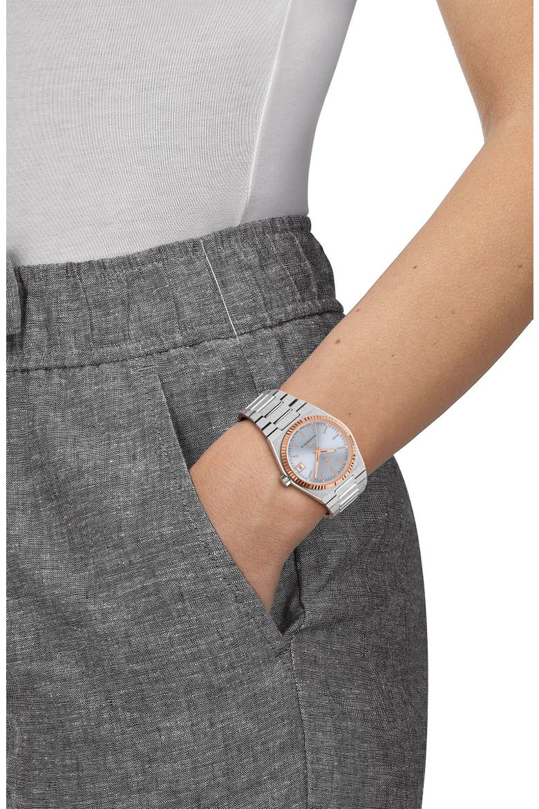 PRX Powermatic 80 Two-Tone Bracelet Watch, 35mm, Alternate, color, LIGHT BLUE