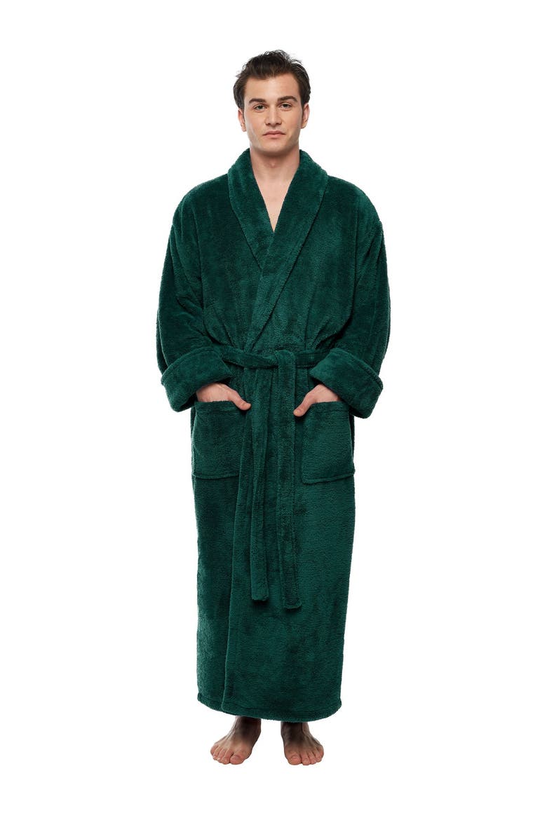 Mens Shawl Collar Long Fleece Bathrobe, Alternate, color, Forest Green
