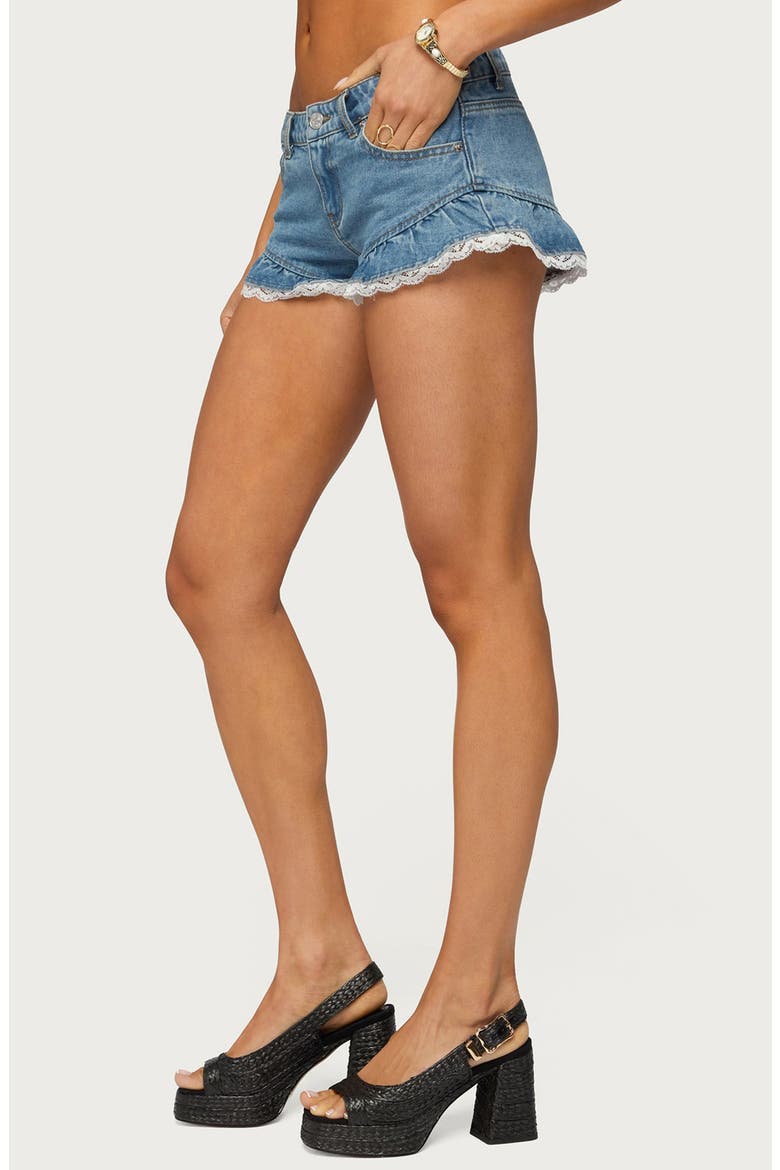 Roy Ruffle Lace Denim Micro Shorts, Alternate, color, LIGHT-BLUE