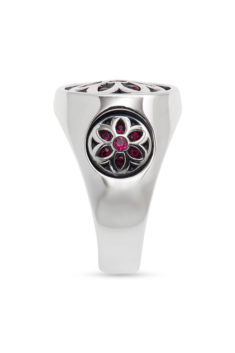 Men's Small Club Ruby Flower Signet Ring, Alternate, color, SILVER