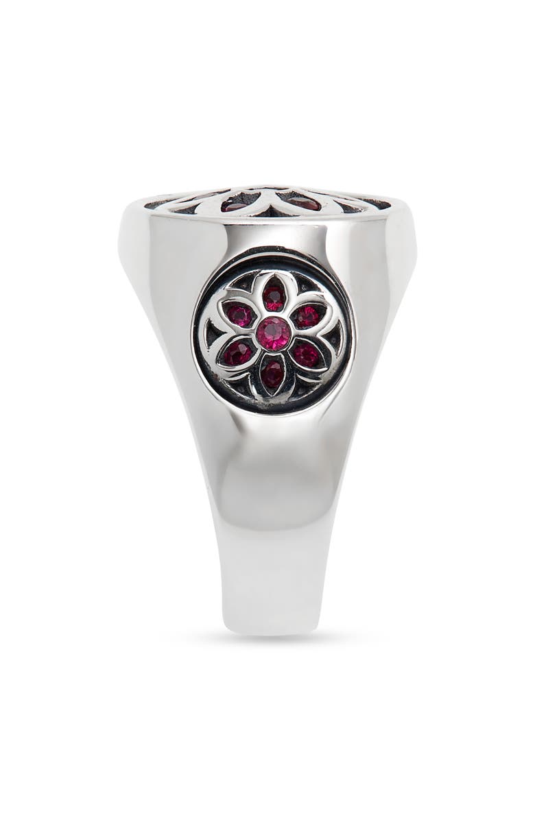 Good Art Hlywd Men's Small Club Ruby Flower Signet Ring, Alternate, color, Silver