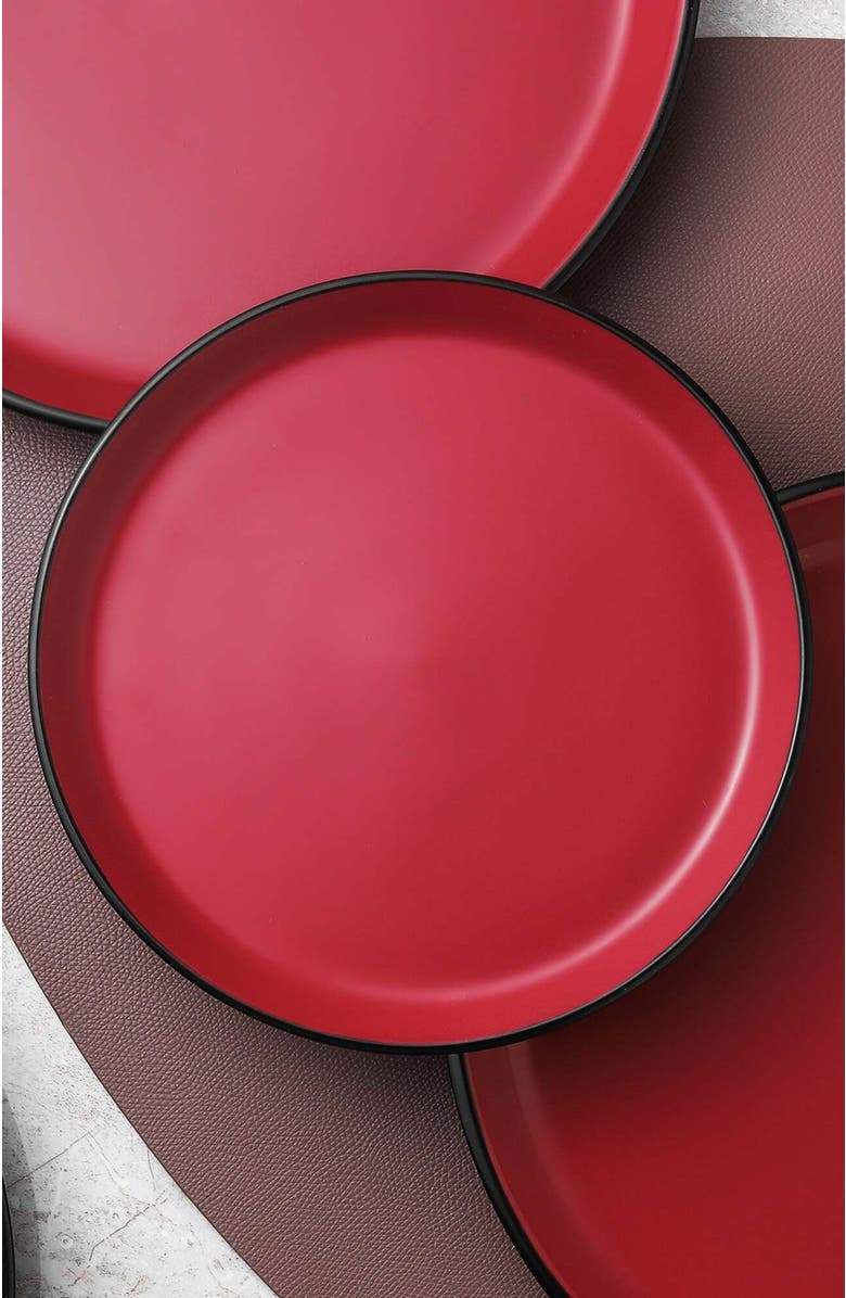 Stone Lain Albie Stoneware 4-Piece Salad Plate Set, Alternate, color, Red And Black