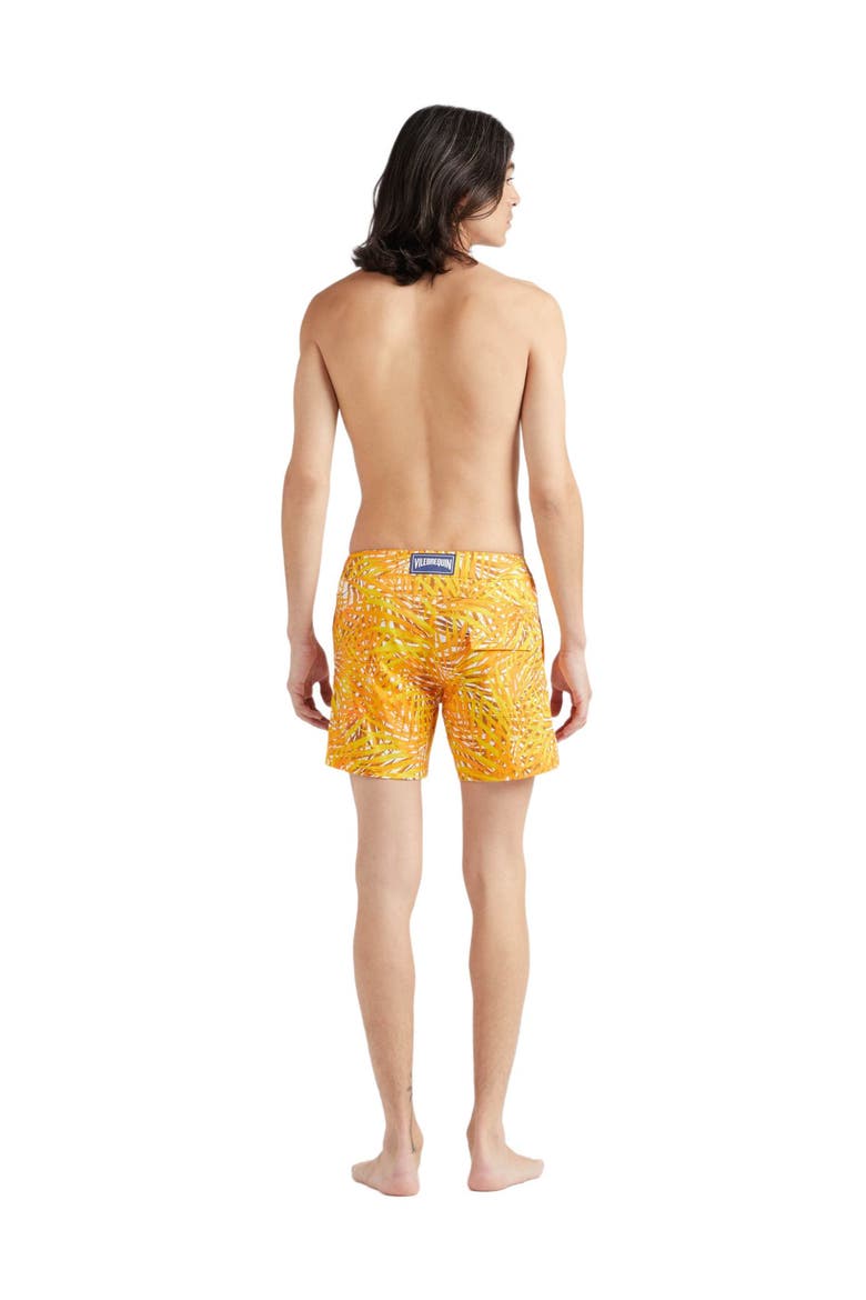 Men's Palm Leaves Stretch Flat Belted Swim Shorts, Alternate, color, MANGUE