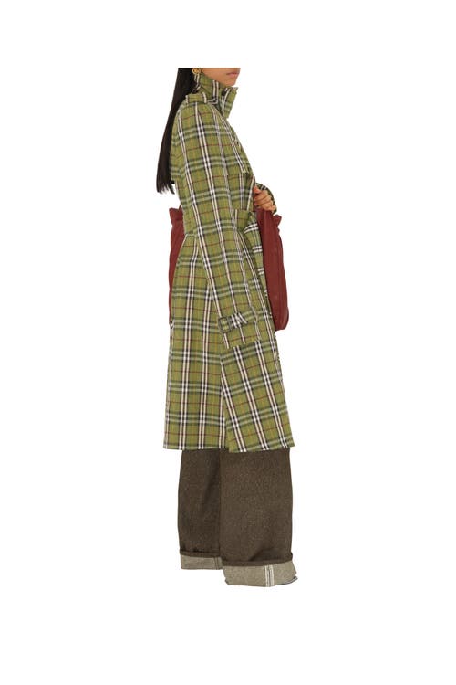 Shop Burberry Long Check Stretch Linen Trench Coat In Caper