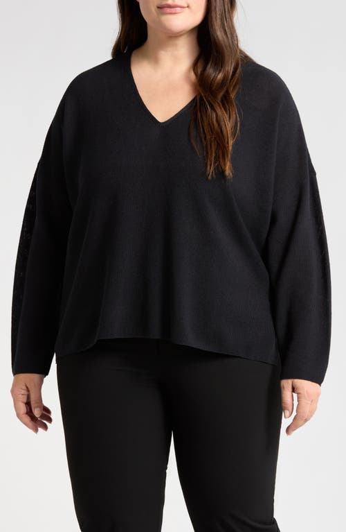 Eileen Fisher Organic Linen & Organic Cotton V-neck Sweater In Black