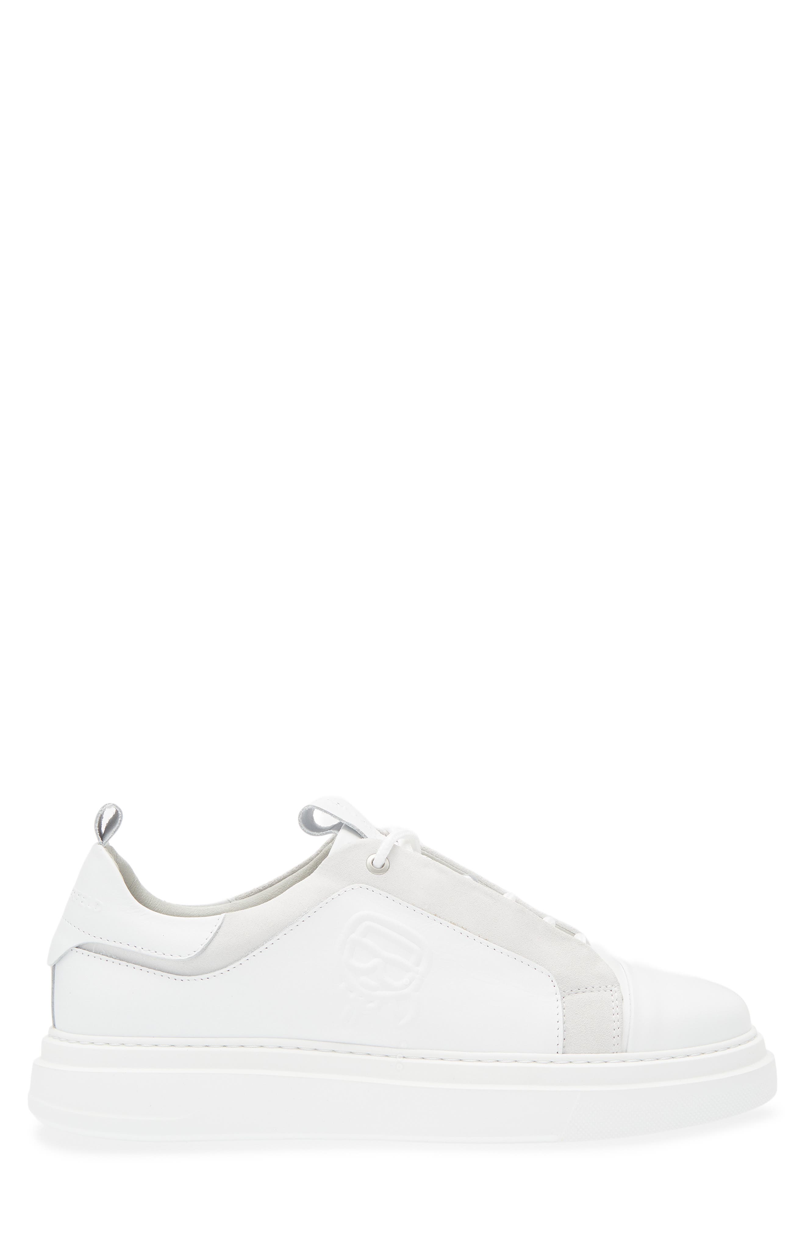 KARL LAGERFELD PARIS Embossed Karl Low Top Sneaker, Alternate, color, White