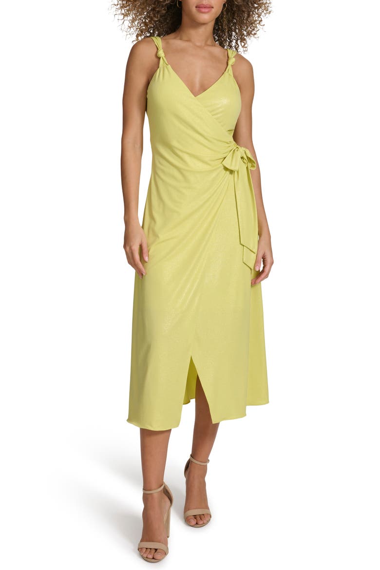Metallic Knit Wrap Dress, Main, color, CITRON