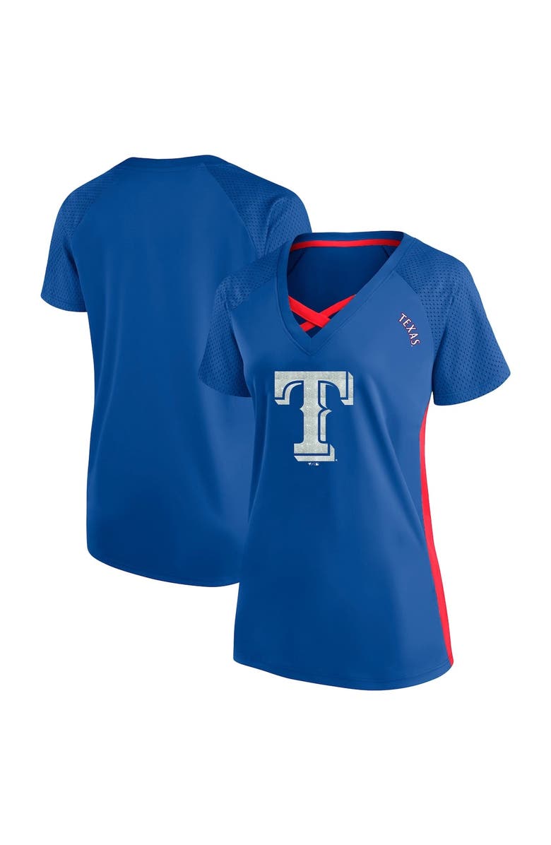 PROFILE Women's Profile  Royal Texas Rangers Plus Size Glitter Raglan V-Neck T-Shirt, Alternate, color, 