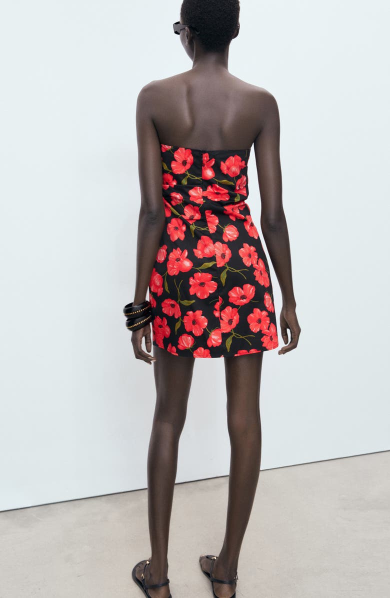 MANGO Strapless Floral Minidress, Alternate, color, Black