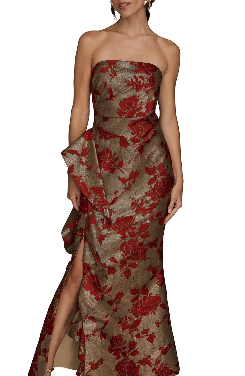 Donna Karan New York Floral Metallic Jacquard Sleeveless Gown, Alternate, color, Gold/ Autumn