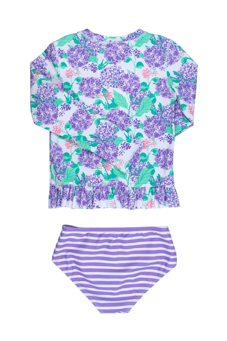 Long Sleeve Rash Guard 2-Piece Bikini Swimsuit, Alternate, color, Purple Hydrangea Garden