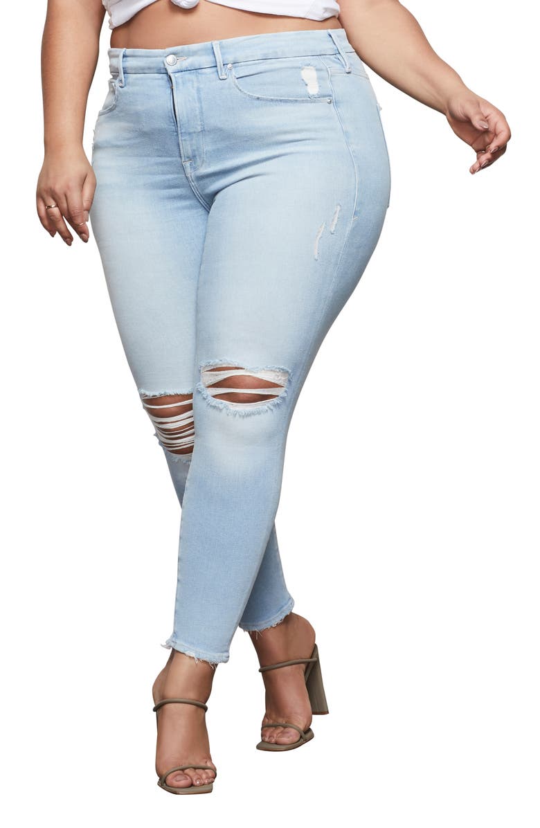 Good American Good Legs High Waist Ripped Ankle Skinny Jeans, Alternate, color, 