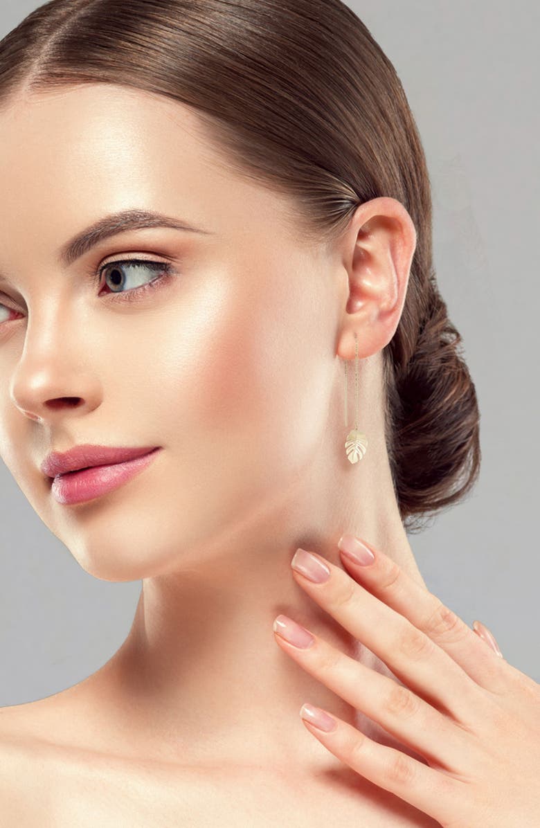 Ember Fine Jewelry 14K Gold Leaf Threader Earrings, Alternate, color, Gold