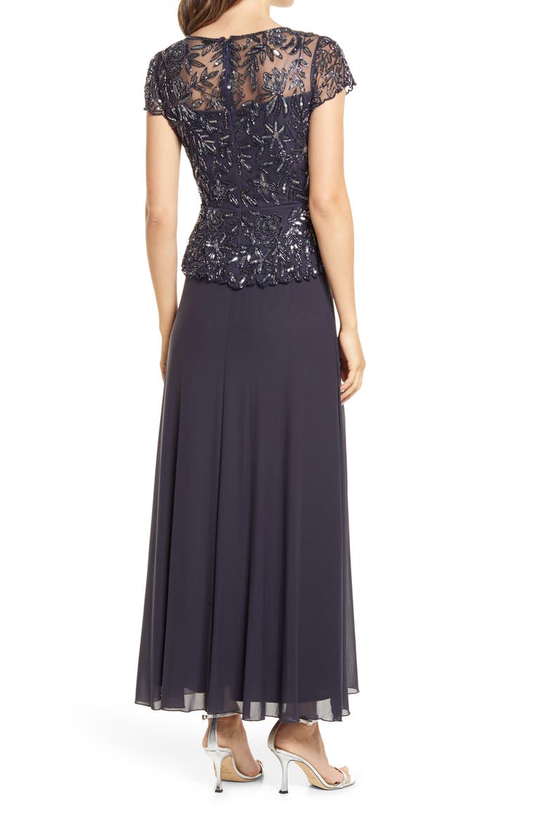 Beaded Mesh Mock Two-Piece Gown, Alternate, color, SLATE