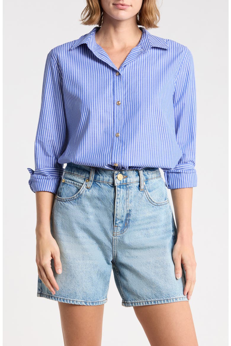 Bentley Stripe Long Sleeve Cotton Button-Up Shirt, Main, color, HUDSON RIVER