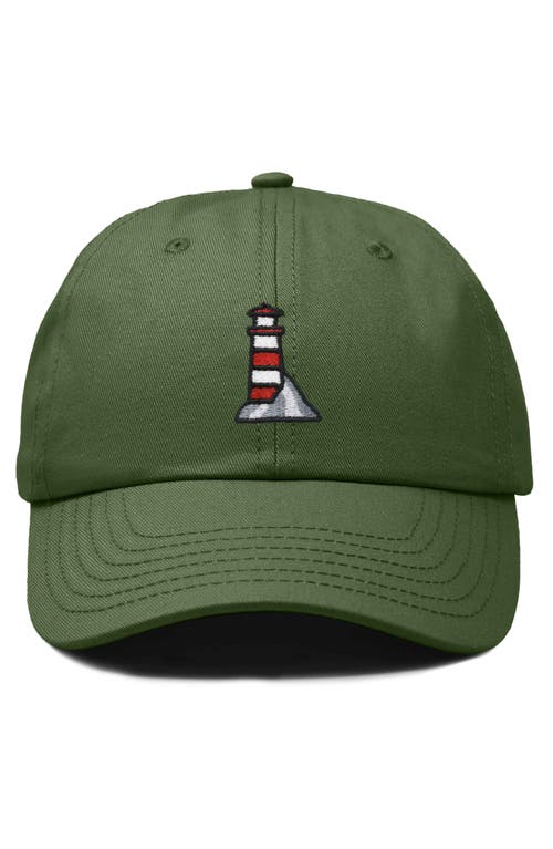Dalix Lighthouse Embroidered Dad Hat In Olive