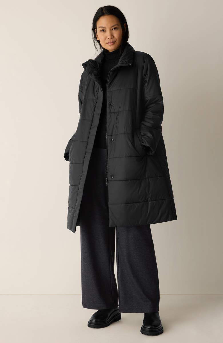Eileen Fisher Stand Collar Puffer Jacket, Alternate, color, Black