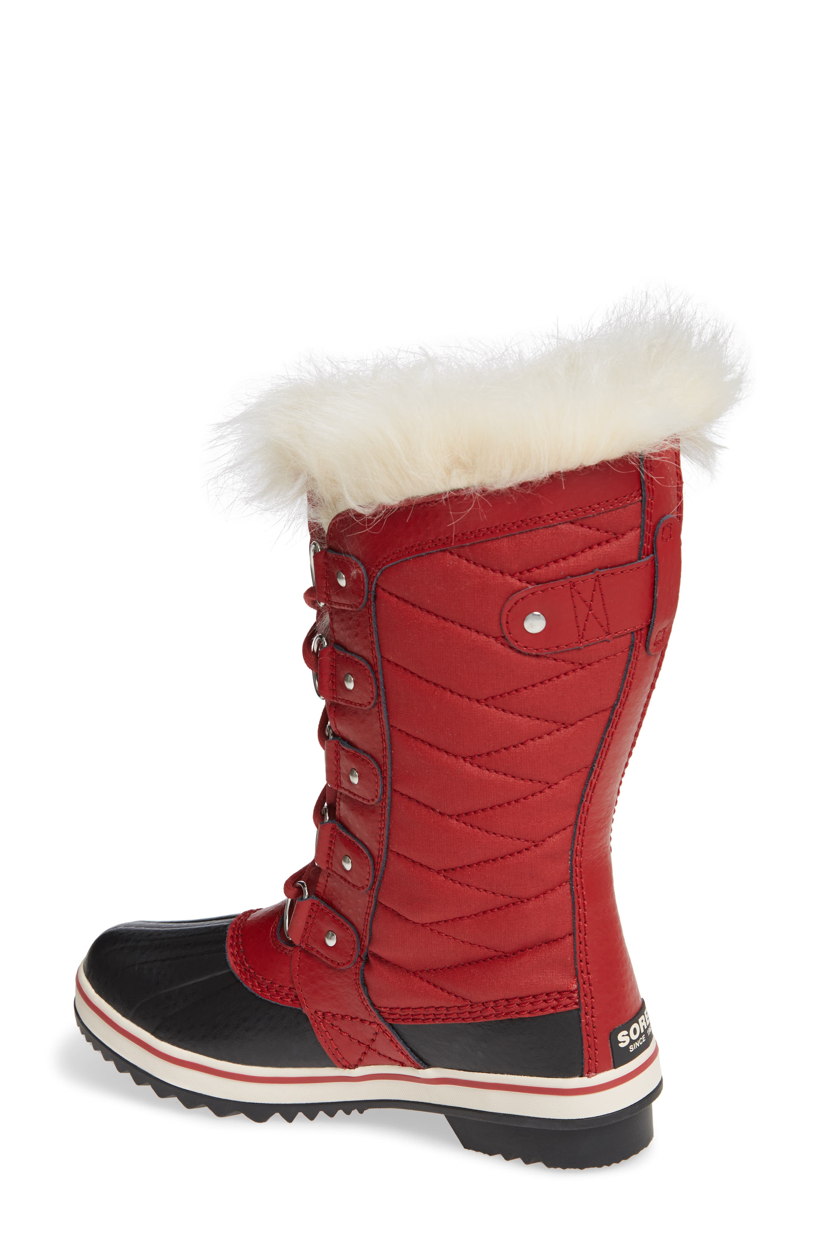 'Tofino II' Faux Fur Lined Waterproof Boot, Alternate, color, RED DAHLIA CANVAS