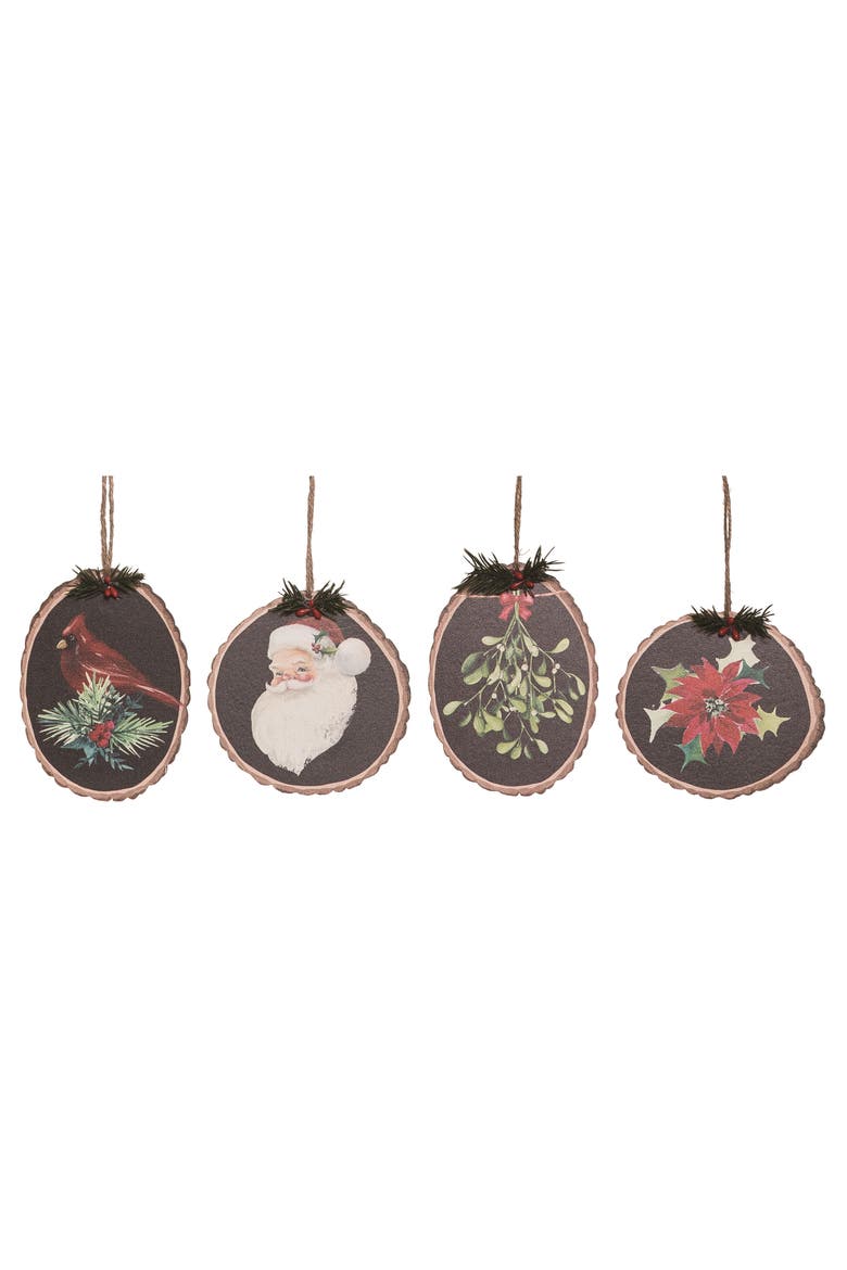 Plywood Wood Cut Ornament Set of 4 Christmas Decorations, Main, color, Multicolored