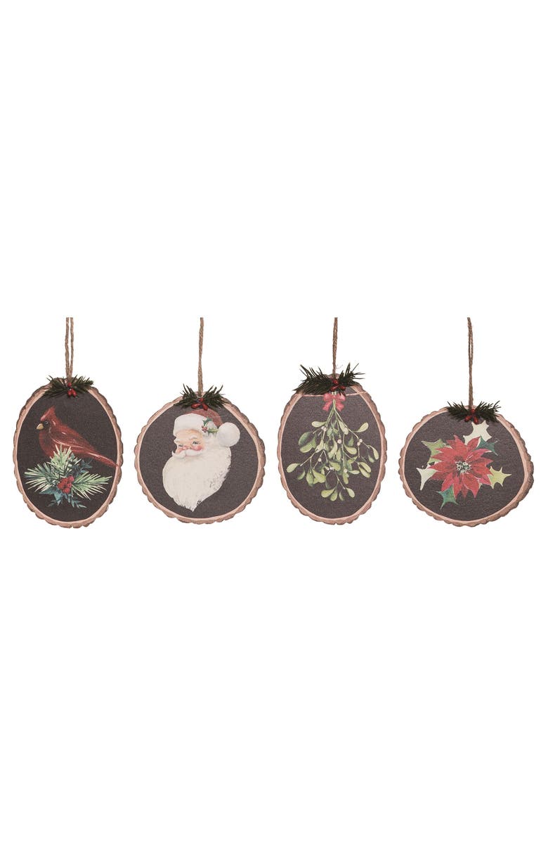 Transpac Plywood Wood Cut Ornament Set of 4 Christmas Decorations, Main, color, 
