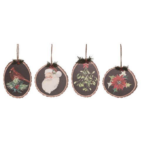 Plywood Wood Cut Ornament Set of 4 Christmas Decorations