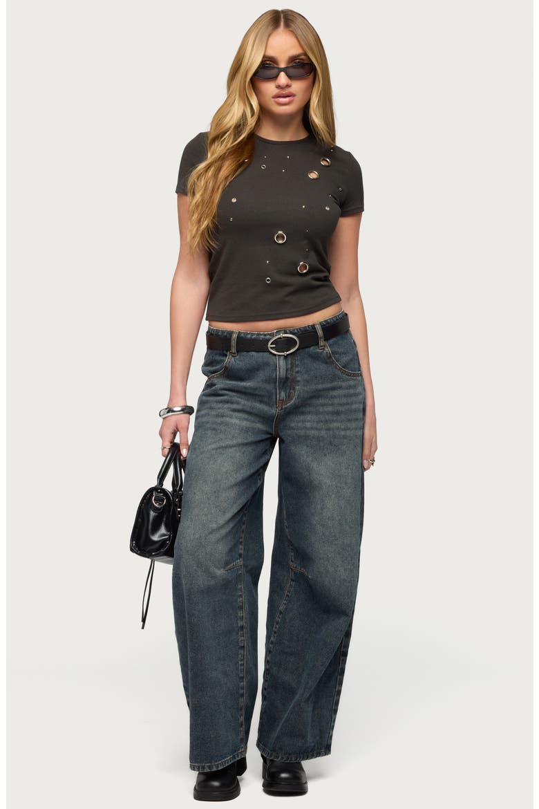 Aitana Grommet Studded T-Shirt, Alternate, color, DARK-GRAY