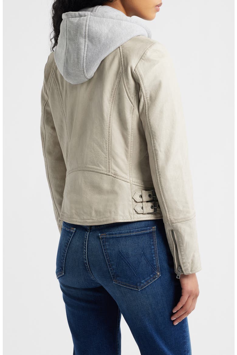 Nola Leather Jacket with Removable Hoodie, Alternate, color, OFF WHITE