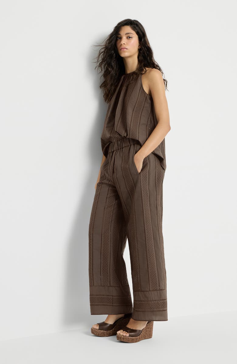 Brunello Cucinelli Broderie anglaise track trousers, Alternate, color, Chocolate