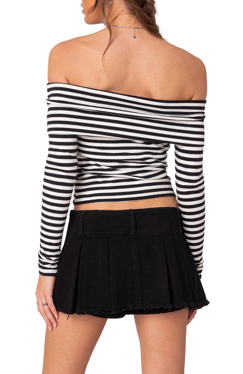 EDIKTED Stripe Foldover Off the Shoulder Crop Top, Alternate, color, 
