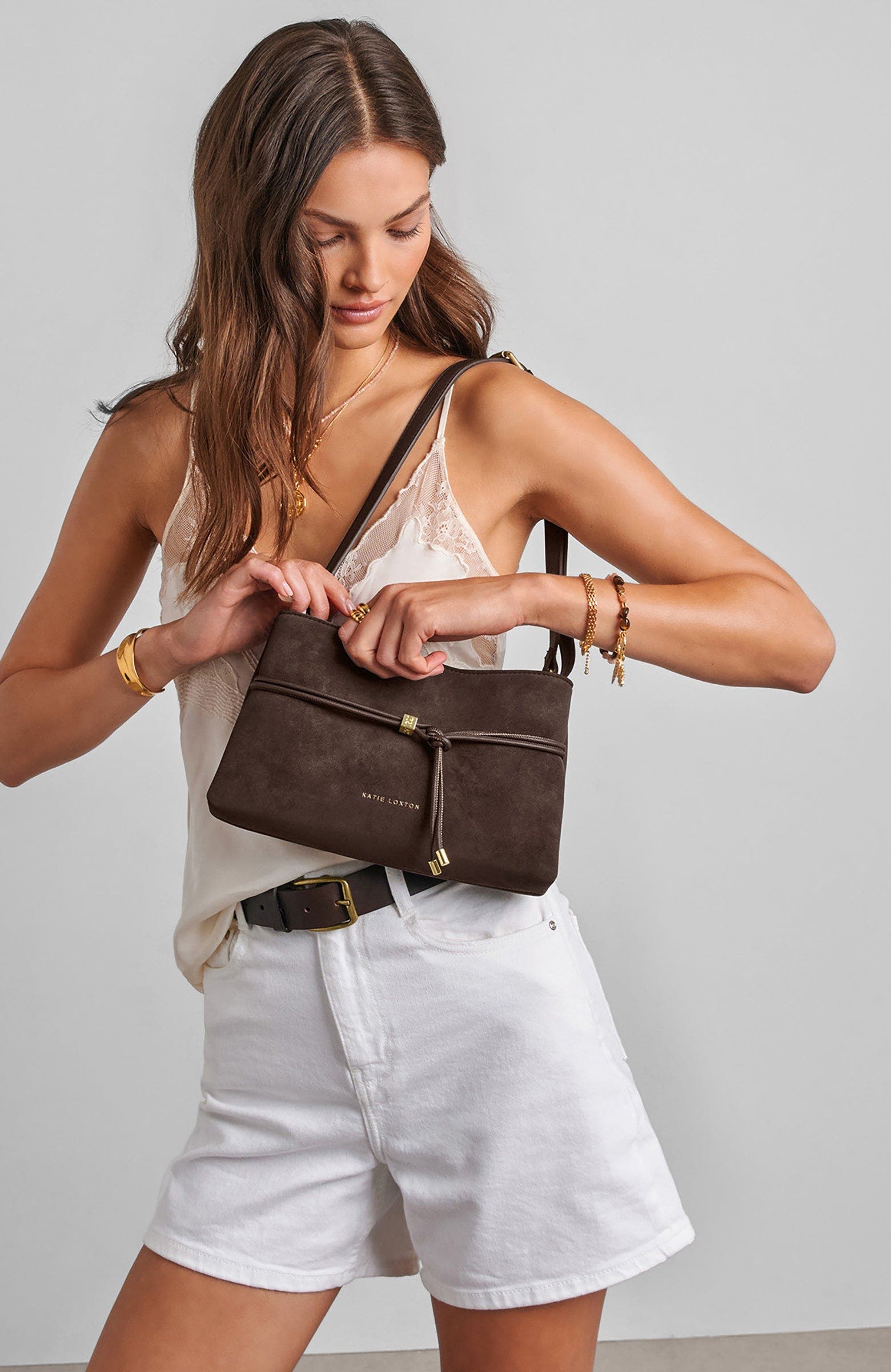 Katie Loxton Lori Suedette Crossbody Bag, Alternate, color, Bitter Chocolate