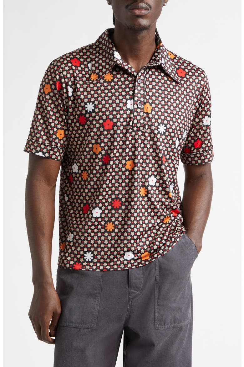 Floral Polo, Main, color, BLACK/ RED