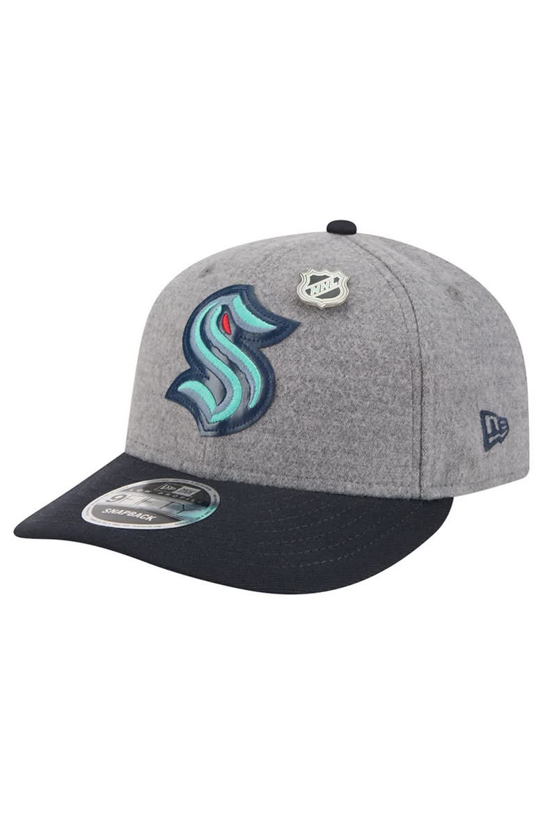 Men's New Era  Gray/Deep Sea Blue Seattle Kraken Wool Pin Low Profile 9FIFTY Snapback Hat, Alternate, color, Gray