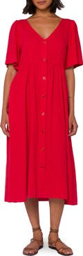 VELVET HEART Buttoned Linen Blend Midi Dress