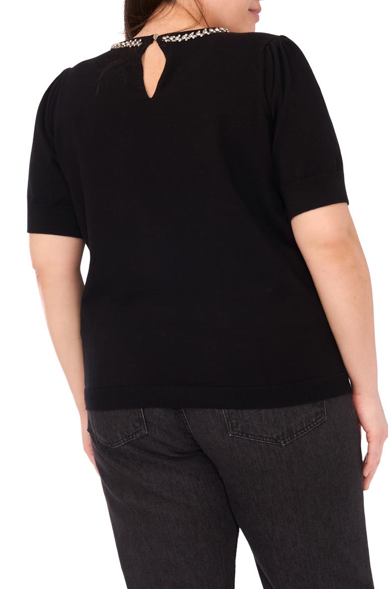 Rhinestone Embellished Short Sleeve Sweater, Alternate, color, RICH BLACK
