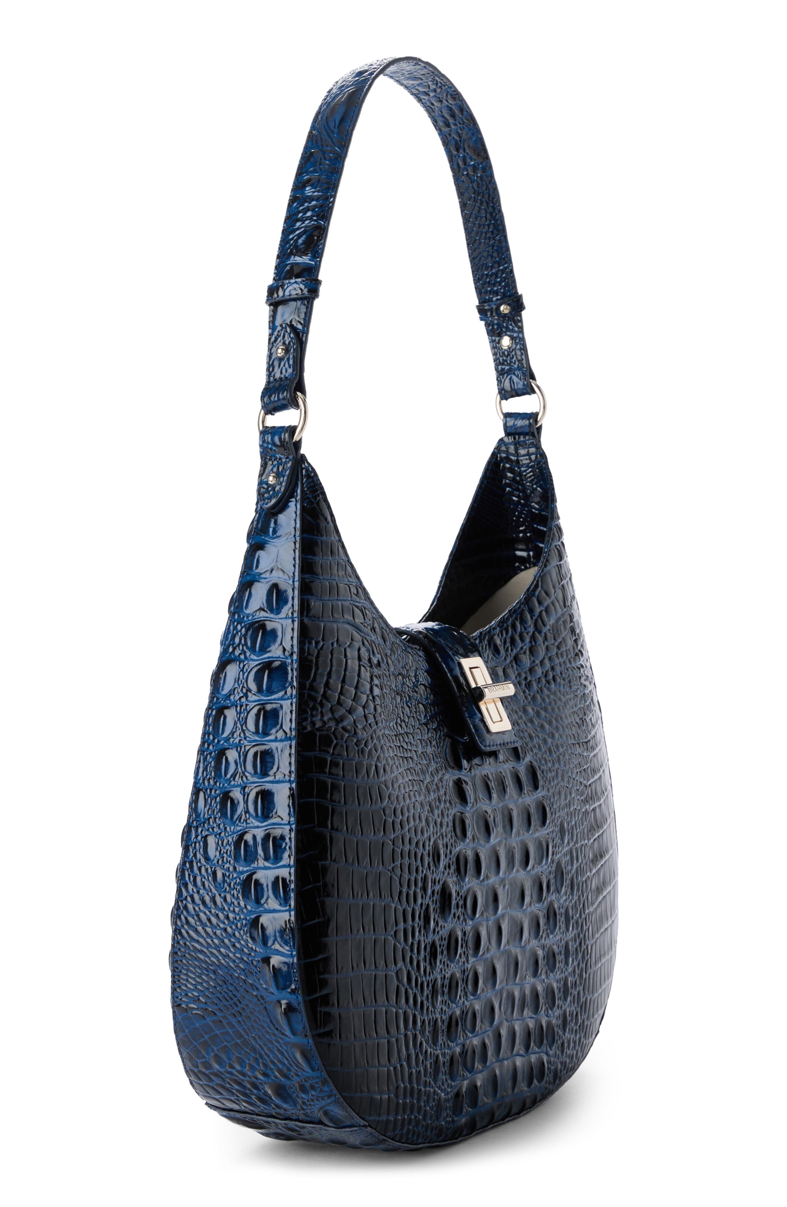 Brahmin Fallon Croc Embossed Leather Shoulder Bag, Alternate, color, Anchor