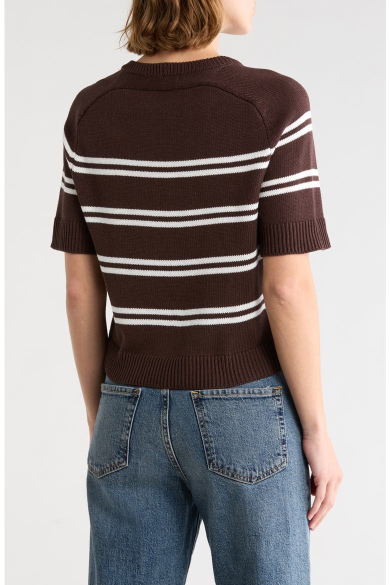 Nautical Stripe Cotton Blend Sweater, Alternate, color, DARK CHOCOLATE/ CREME