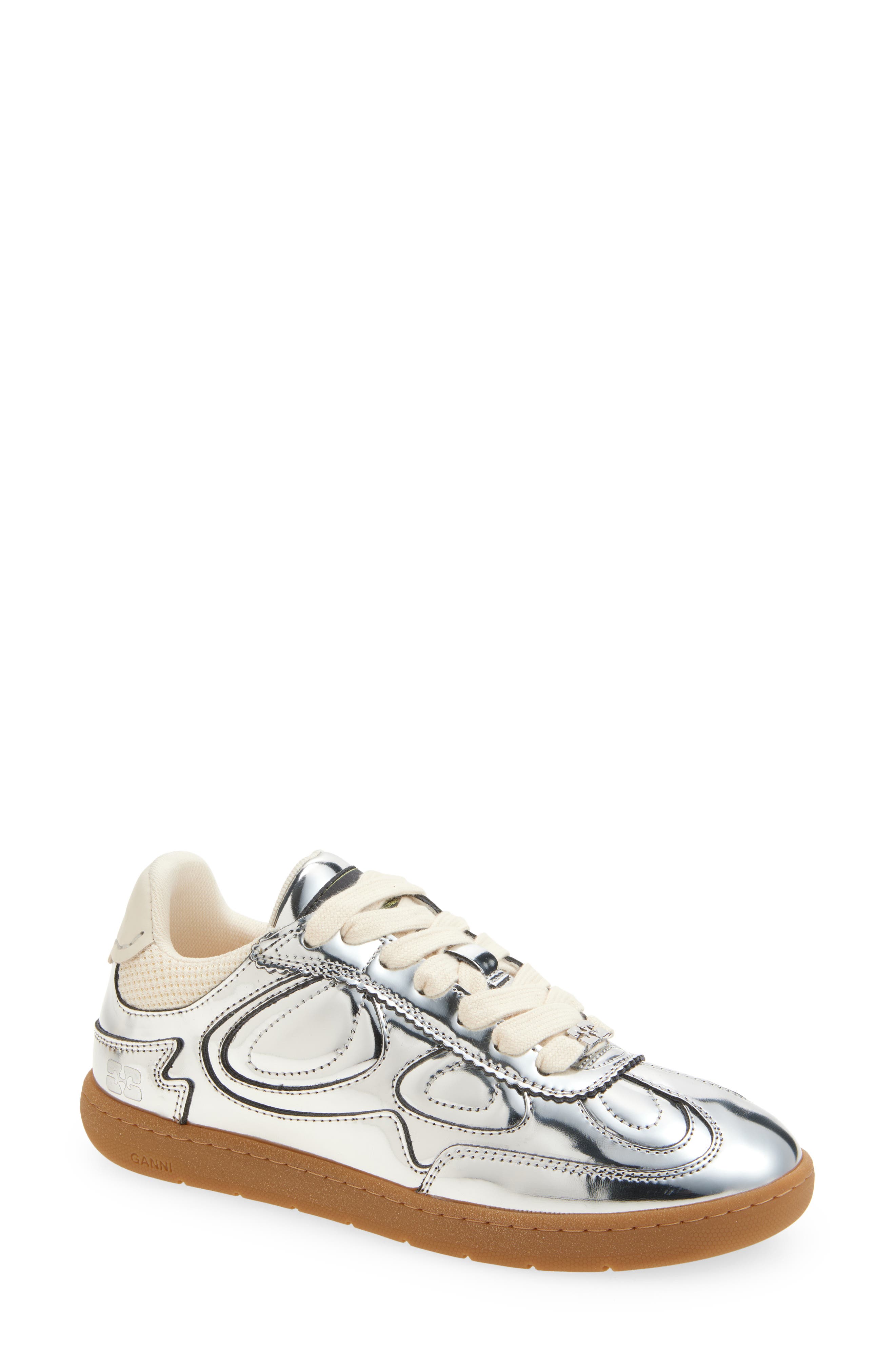 Ganni Specchio Low Top Sneaker, Main, color, Silver