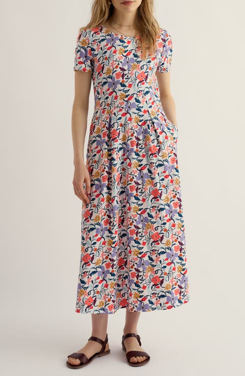 Veronica Floral Stretch Organic Cotton Midi Dress (Regular & Petite)