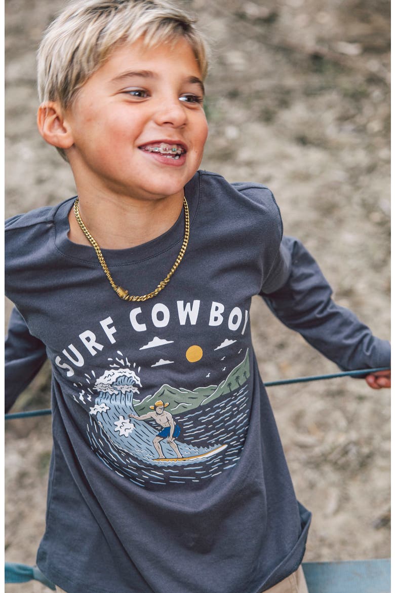 Kids' Surf Cowboy Long Sleeve Cotton Graphic T-Shirt, Alternate, color, ASH GREY