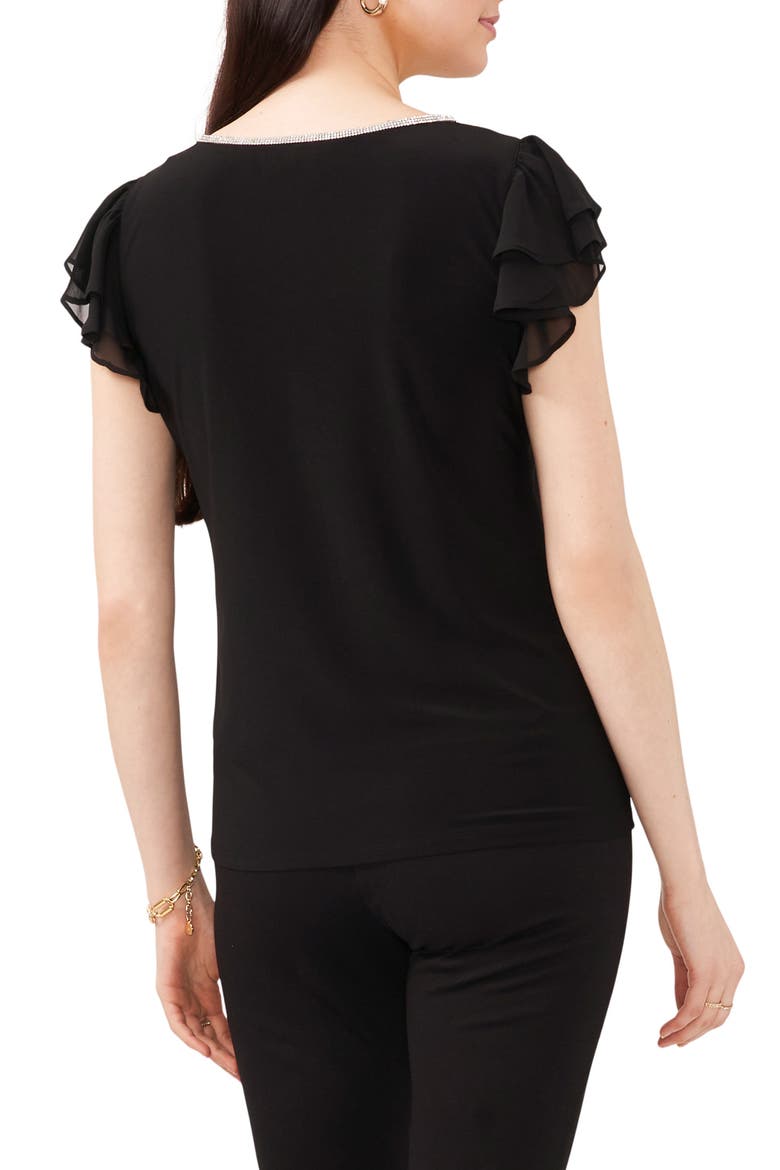 V-Neck Ruffle Sleeve Top, Alternate, color, BLACK