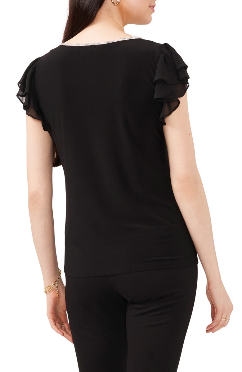 Chaus V-Neck Ruffle Sleeve Top, Alternate, color, Black 001