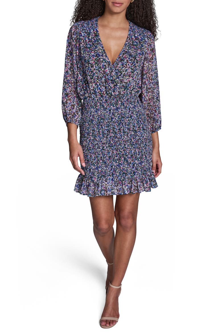 Floral Smocked Chiffon Minidress, Main, color, BLUE MULTI