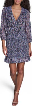 BCBG Floral Smocked Chiffon Minidress