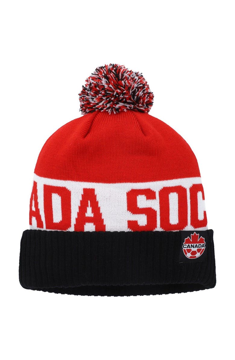 Nike Men's Nike Black/Red Canada Soccer Classic Stripe Cuffed Knit Hat with Pom, Main, color, Black