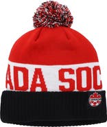Nike Men's Nike Black/Red Canada Soccer Classic Stripe Cuffed Knit Hat with Pom