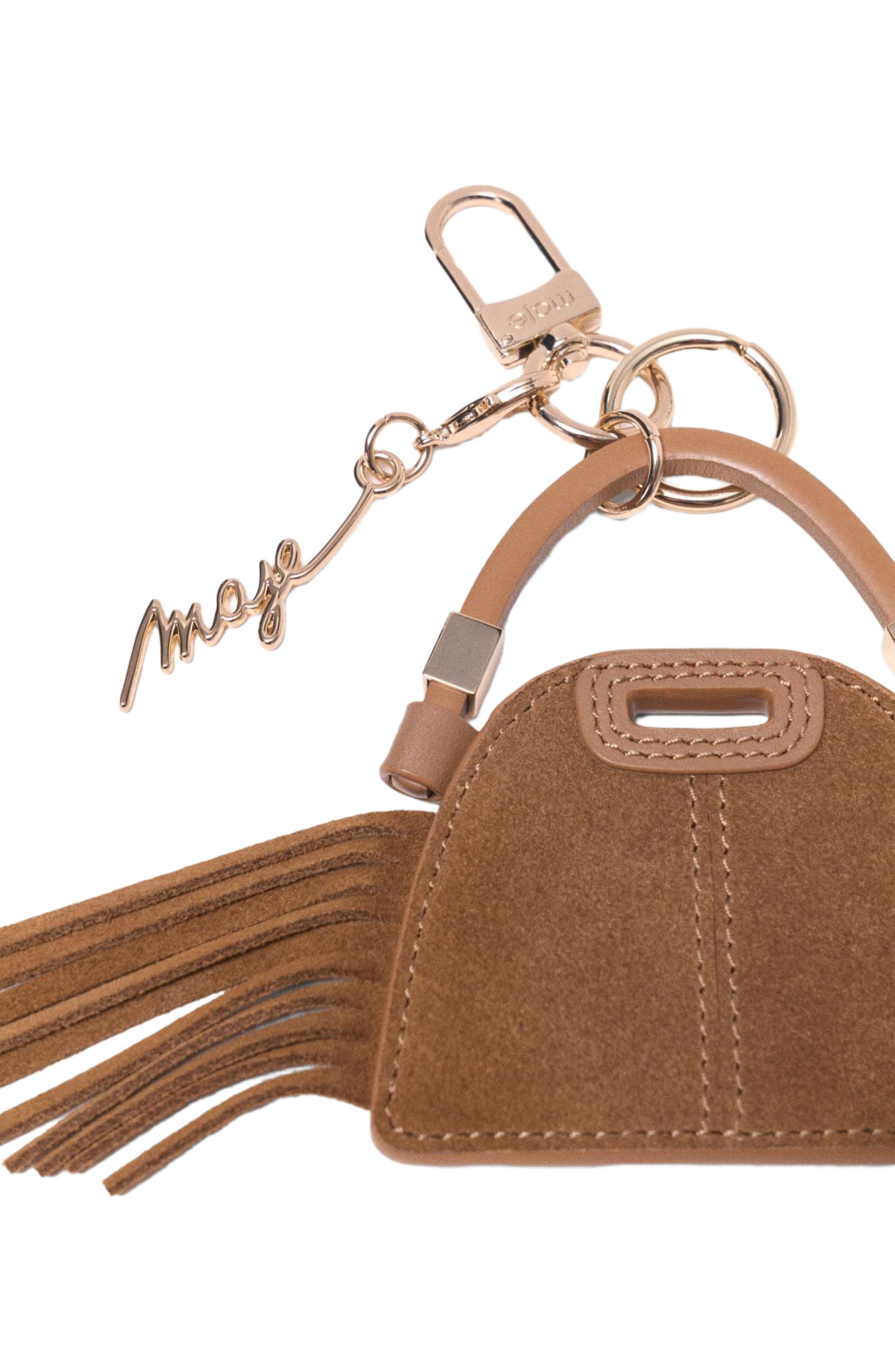 maje Miss M mini mirror bag charm, Alternate, color, Camel