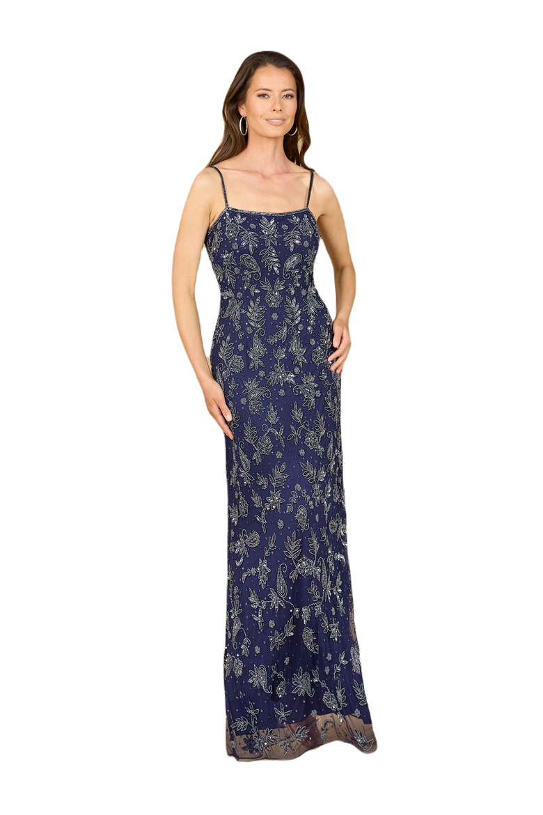 Sheath Gown with Long Sleeve Jacket, Alternate, color, Navy